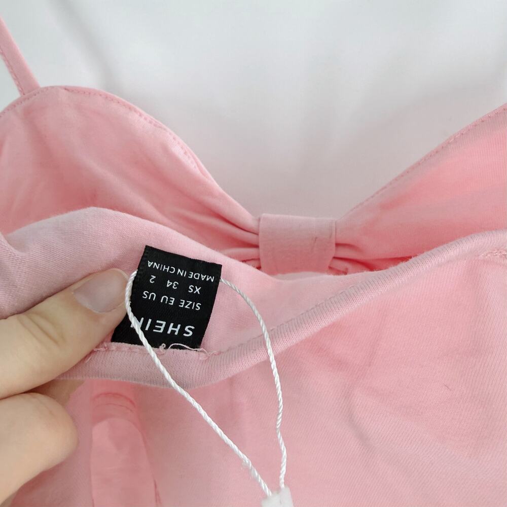Women’s Pink Sweetheart Bow Crop Top with Soft Point Hem Size XS - Picture 3 of 4